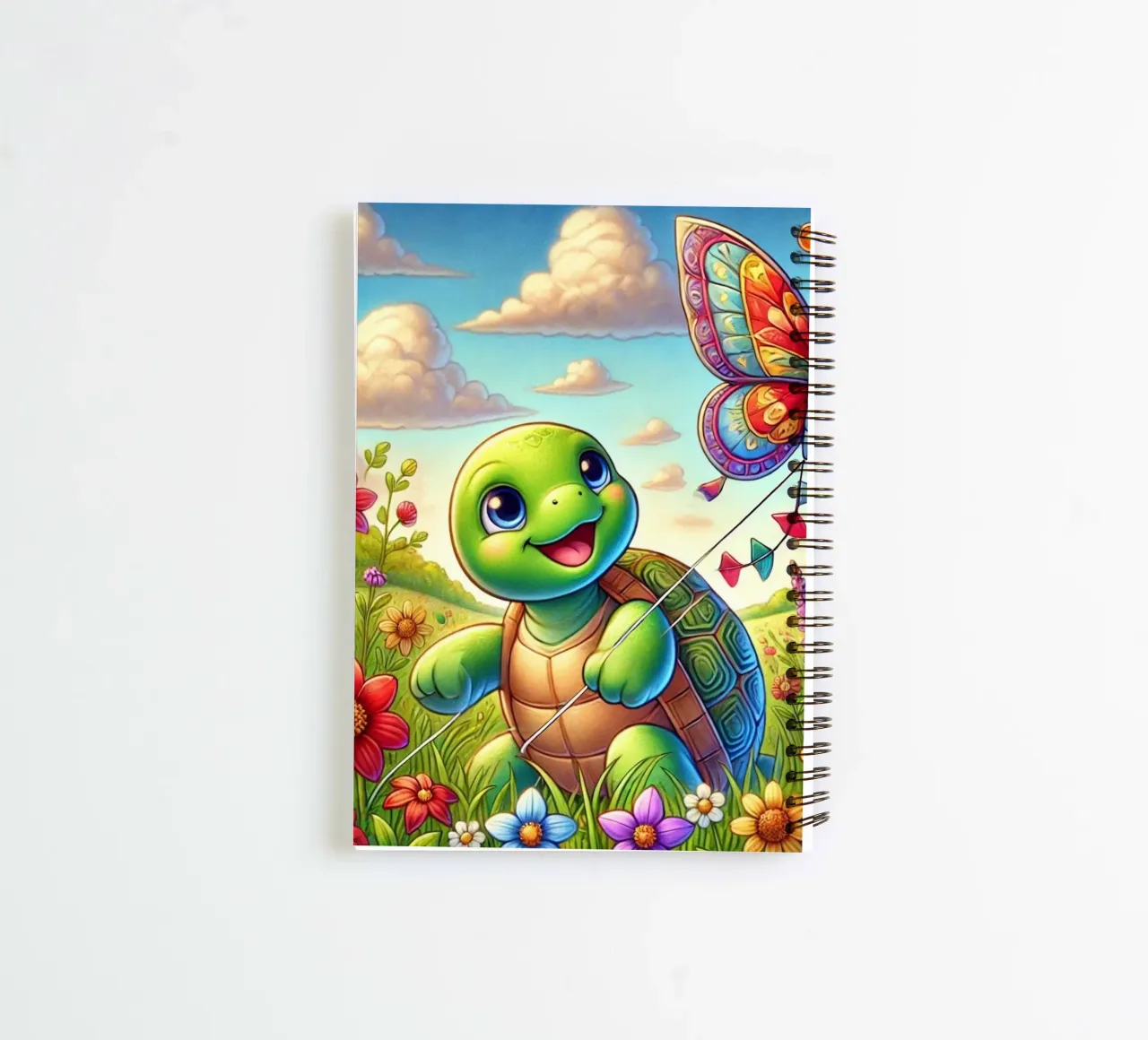 Joyful Turtle and Butterfly Kite spiral notebook by FluffyToons