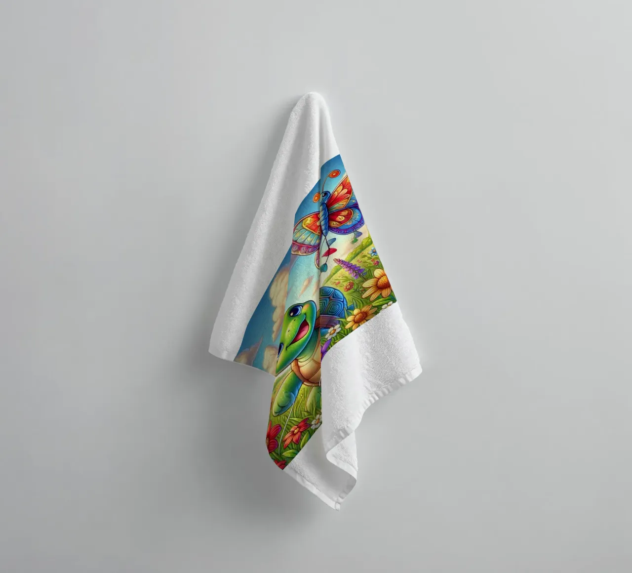 Aquilone gioioso con tartaruga e farfalla asciugamano da bagno da FluffyToons