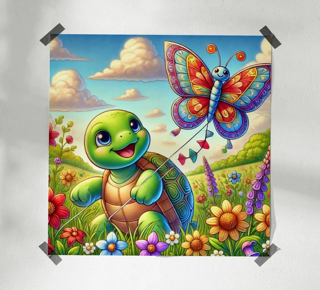 Aquilone gioioso con tartaruga e farfalla carta hahnemühle da FluffyToons