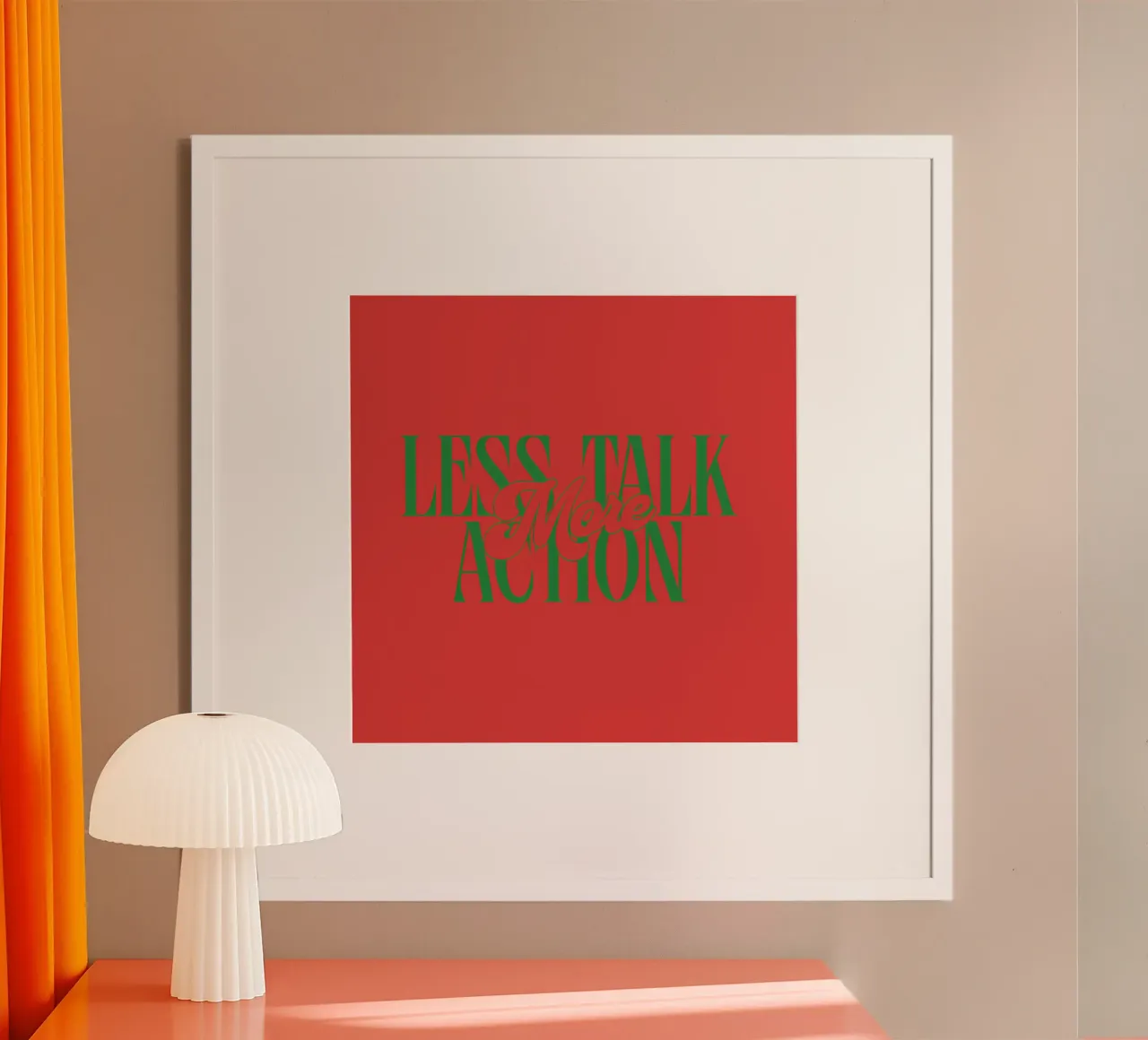 Moins de paroles, plus d'action - Motivation Typography Art poster avec cadre en aluminium de inspirational quote
