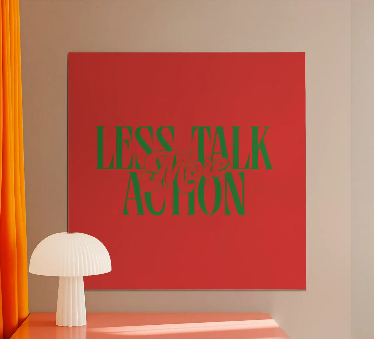 Moins de paroles, plus d'action - Motivation Typography Art poster avec cadre en aluminium de inspirational quote