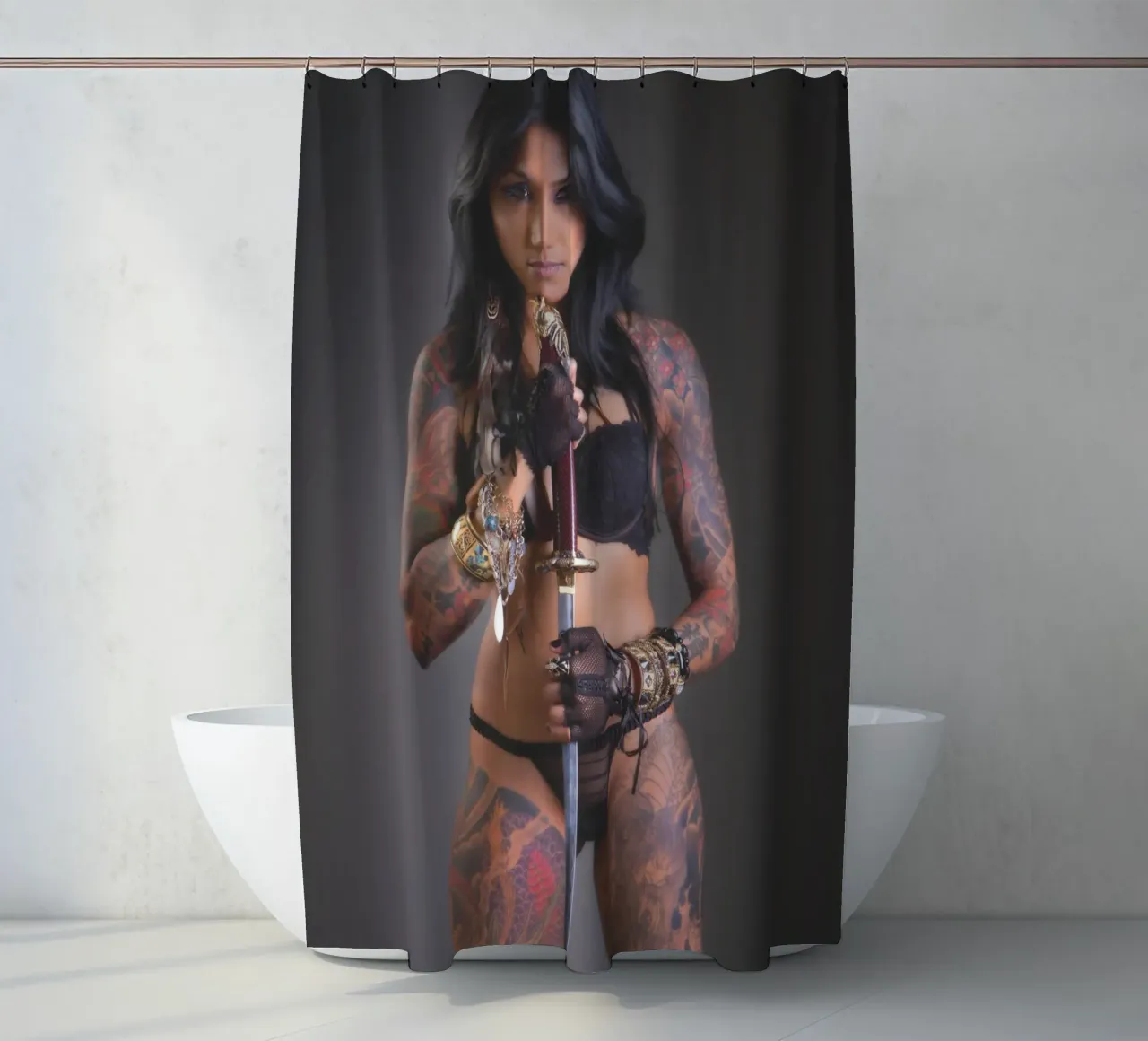 Painted Samurai shower curtain by Dave Hare Photography