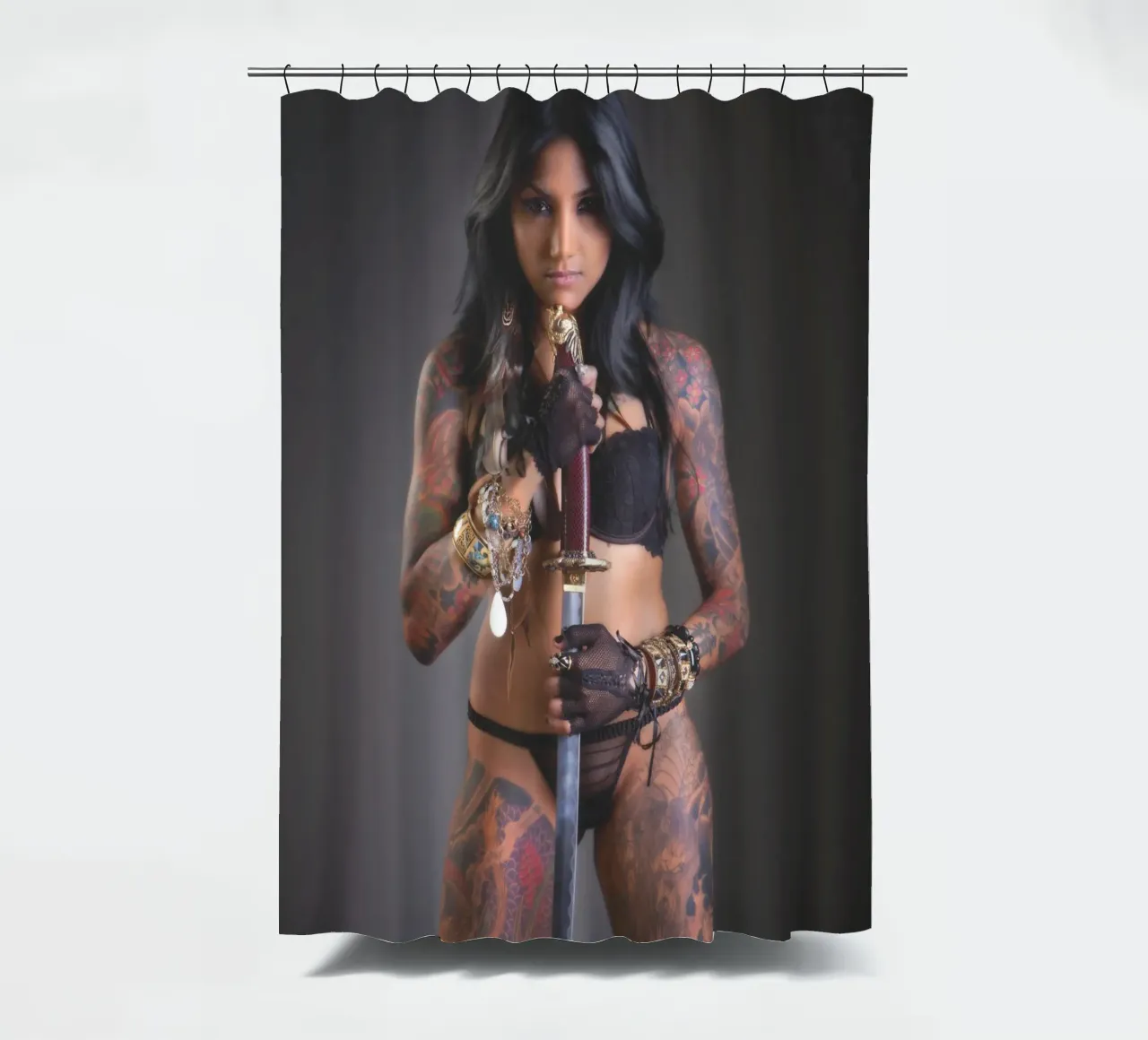 Painted Samurai shower curtain by Dave Hare Photography