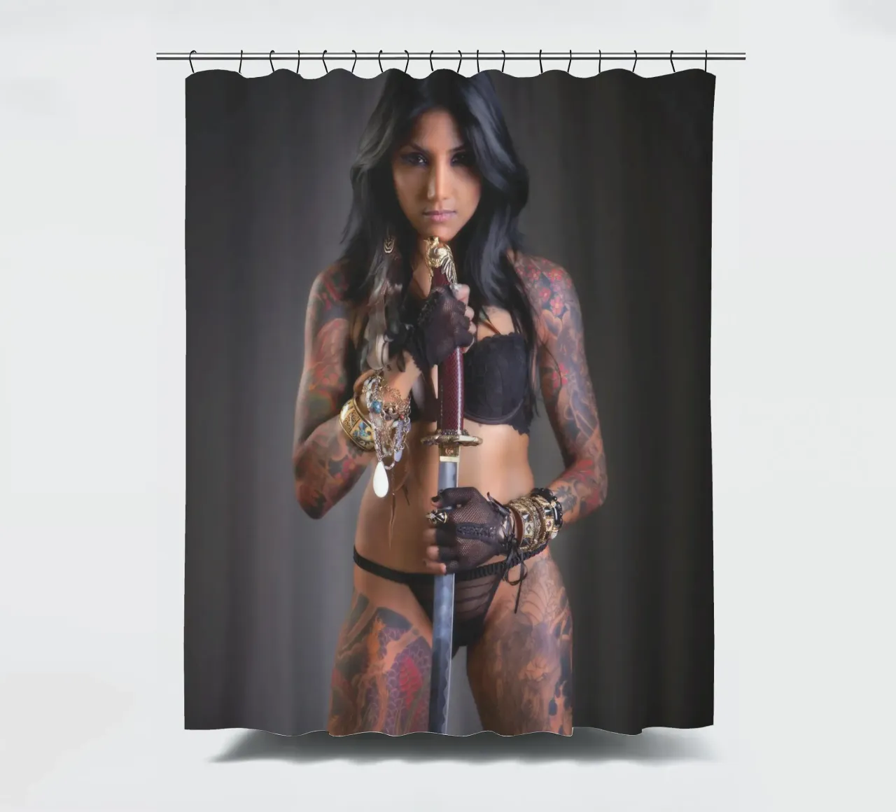 Painted Samurai shower curtain by Dave Hare Photography