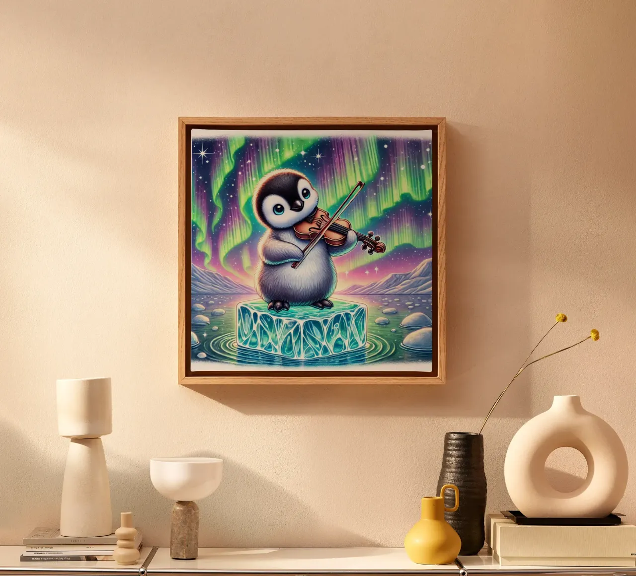 Melodieuze pinguïn onder de lampen canvas met Baklijst van FluffyToons