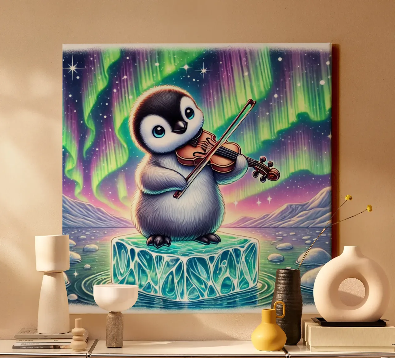 Melodieuze pinguïn onder de lampen canvas met Baklijst van FluffyToons