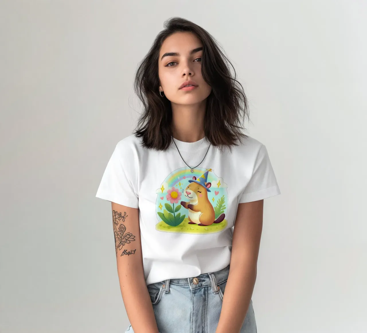 Castoro felice con fiore t-shirt da FluffyToons