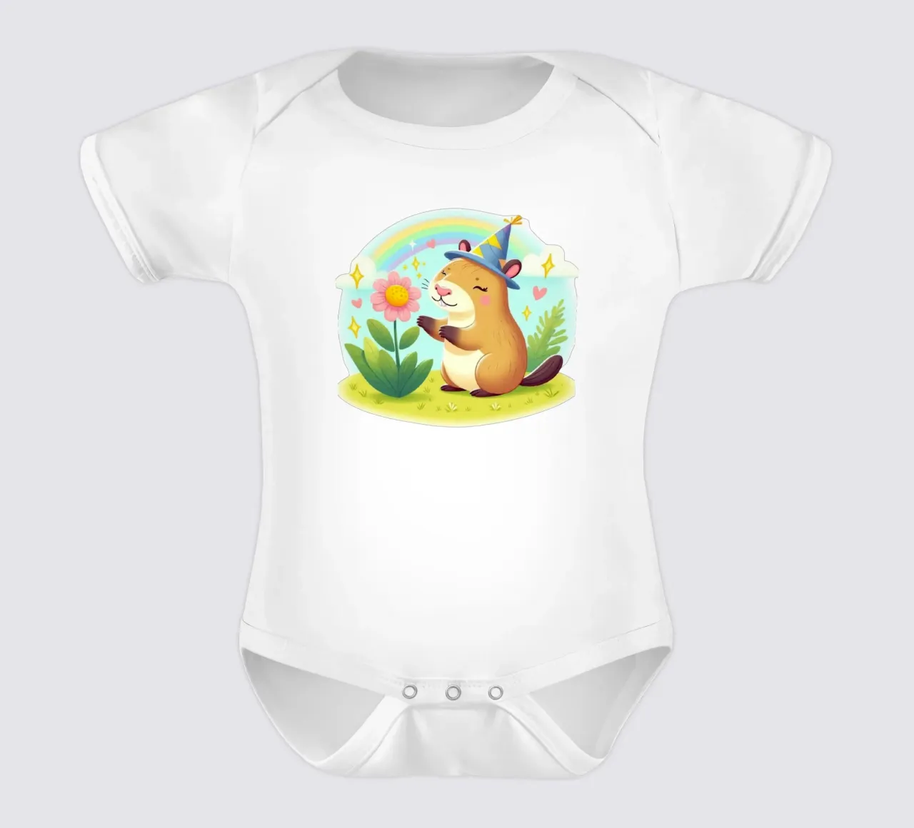 Castoro felice con fiore body neonato maniche corte da FluffyToons