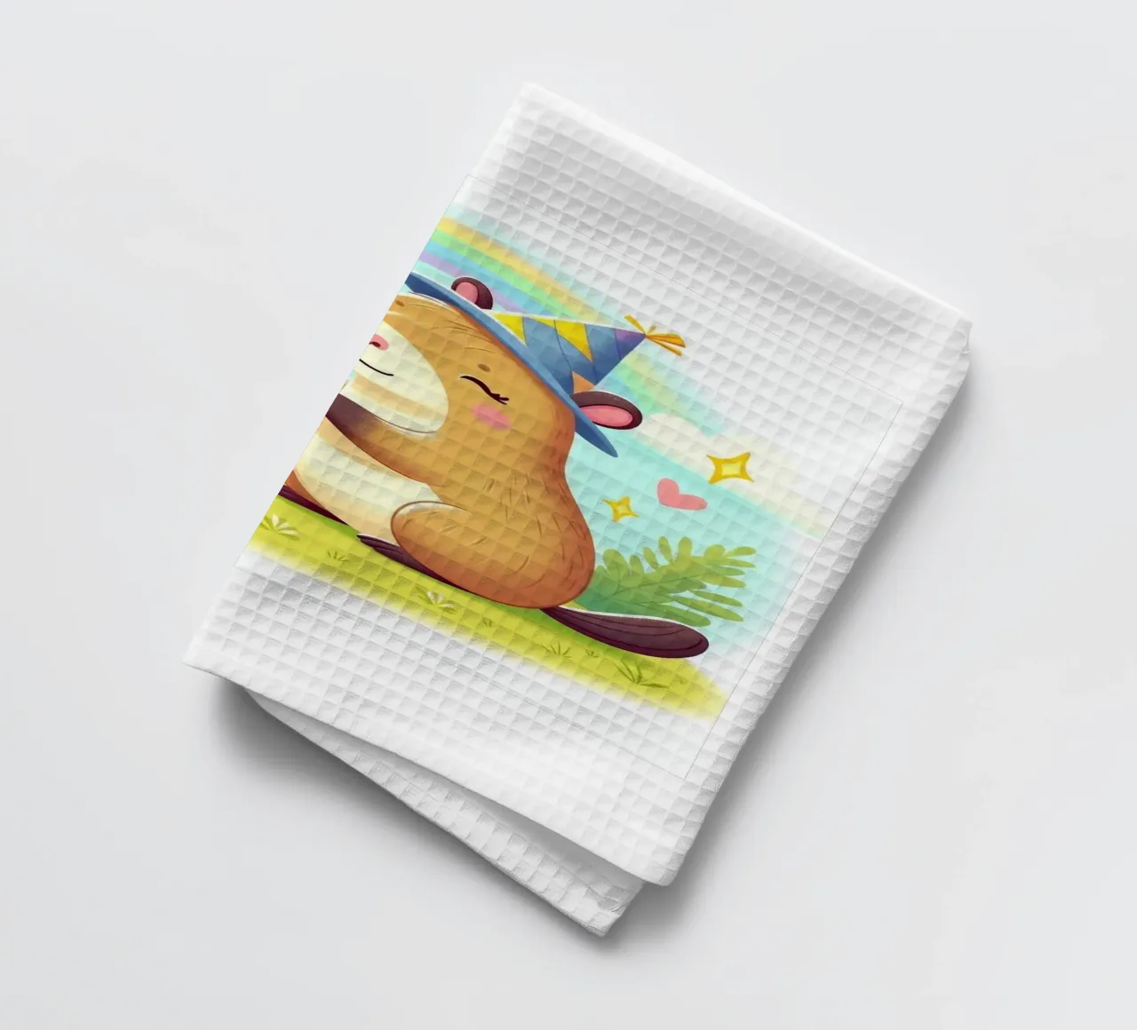 Castoro felice con fiore canovaccio da cucina da FluffyToons