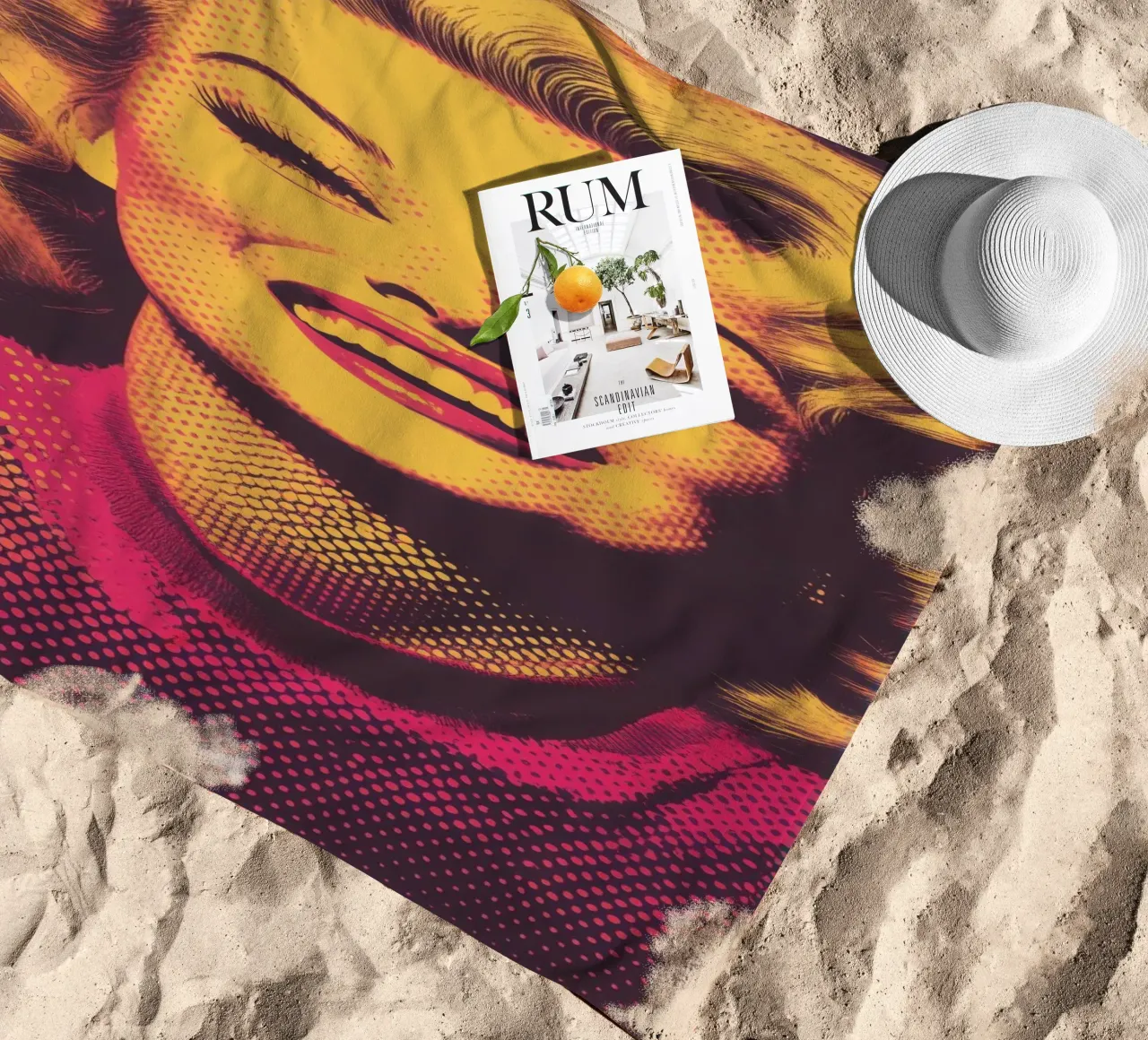 Marilyn Monroe | Nostalgic Vintage Retro Halftone Print beach towel by Autofocus