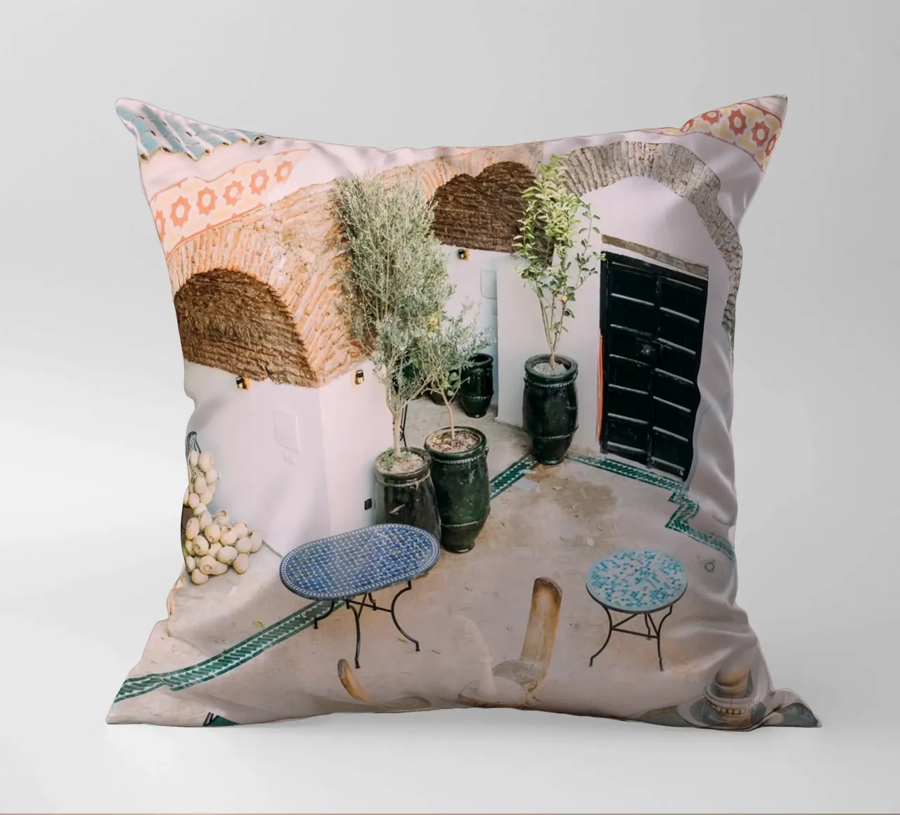 Marrakech Restaurant Courtyard decorative cushion by patiphotography