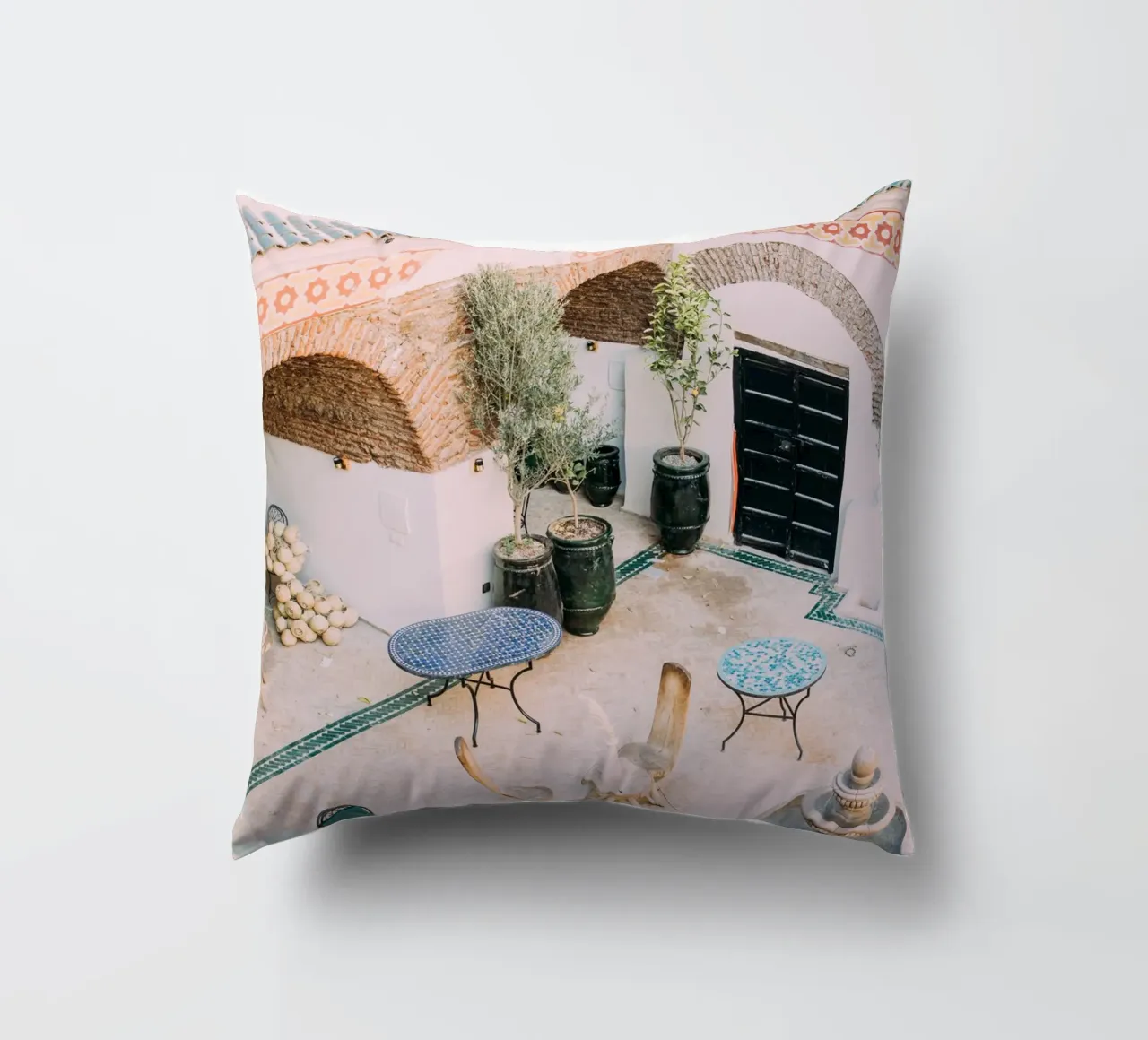 Marrakech Restaurant Courtyard decorative cushion by patiphotography