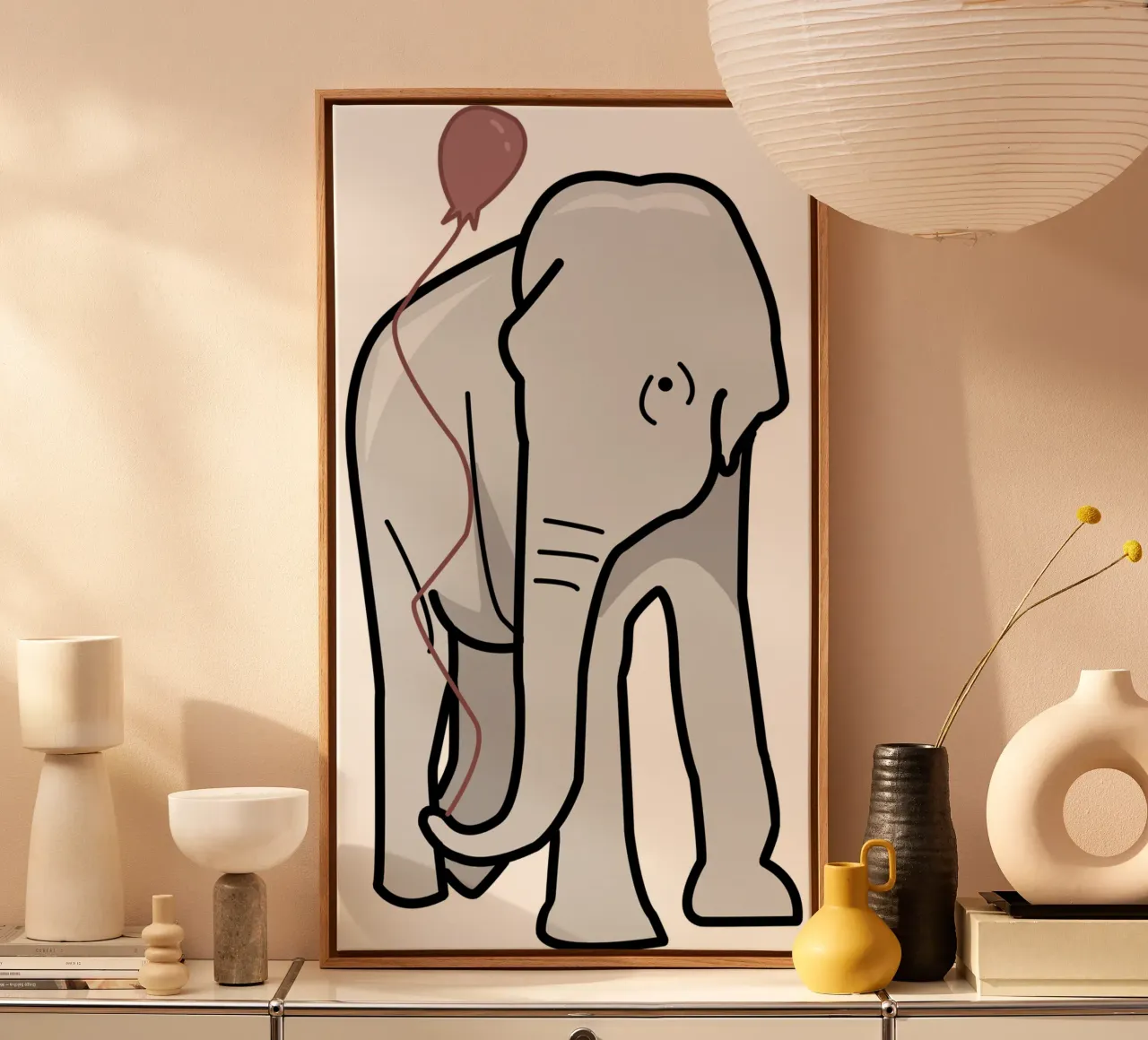 Elephant and Balloon tela con Cornice a cassetta da IndigoBird