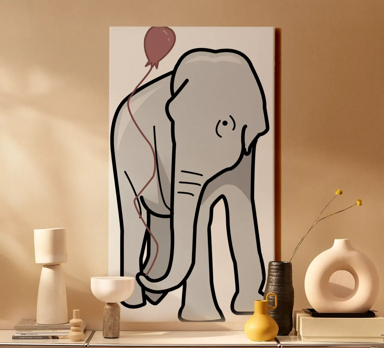 Elephant and Balloon tela con Cornice a cassetta da IndigoBird
