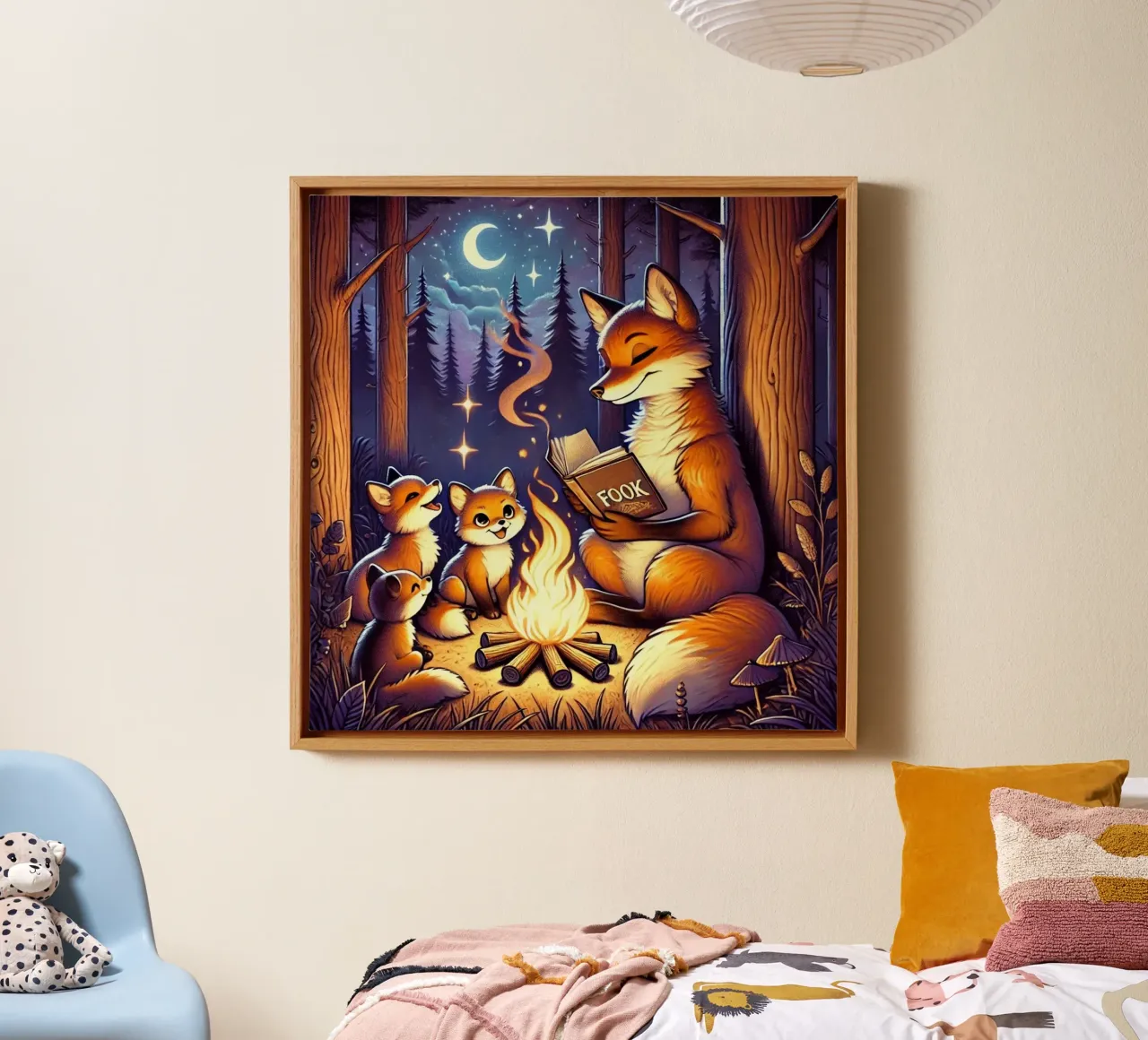 L'ora della storia con Mamma Volpe tela con Cornice a cassetta da FluffyToons