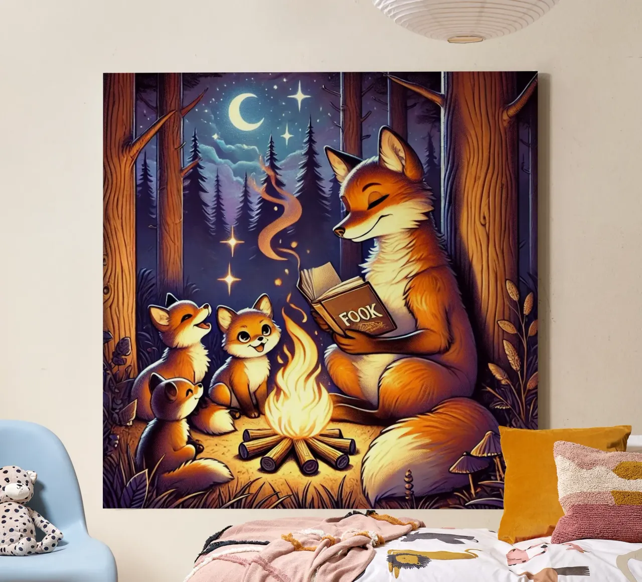 L'ora della storia con Mamma Volpe tela con Cornice a cassetta da FluffyToons