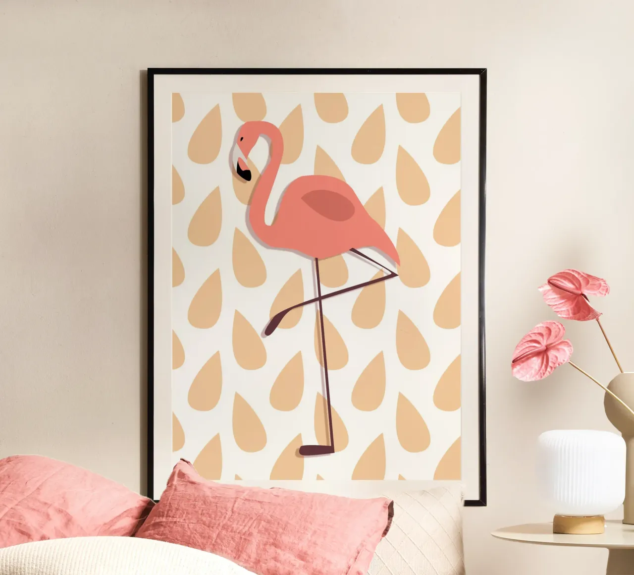 Pink Flamino Illustration poster with plastic frame by IndigoBird