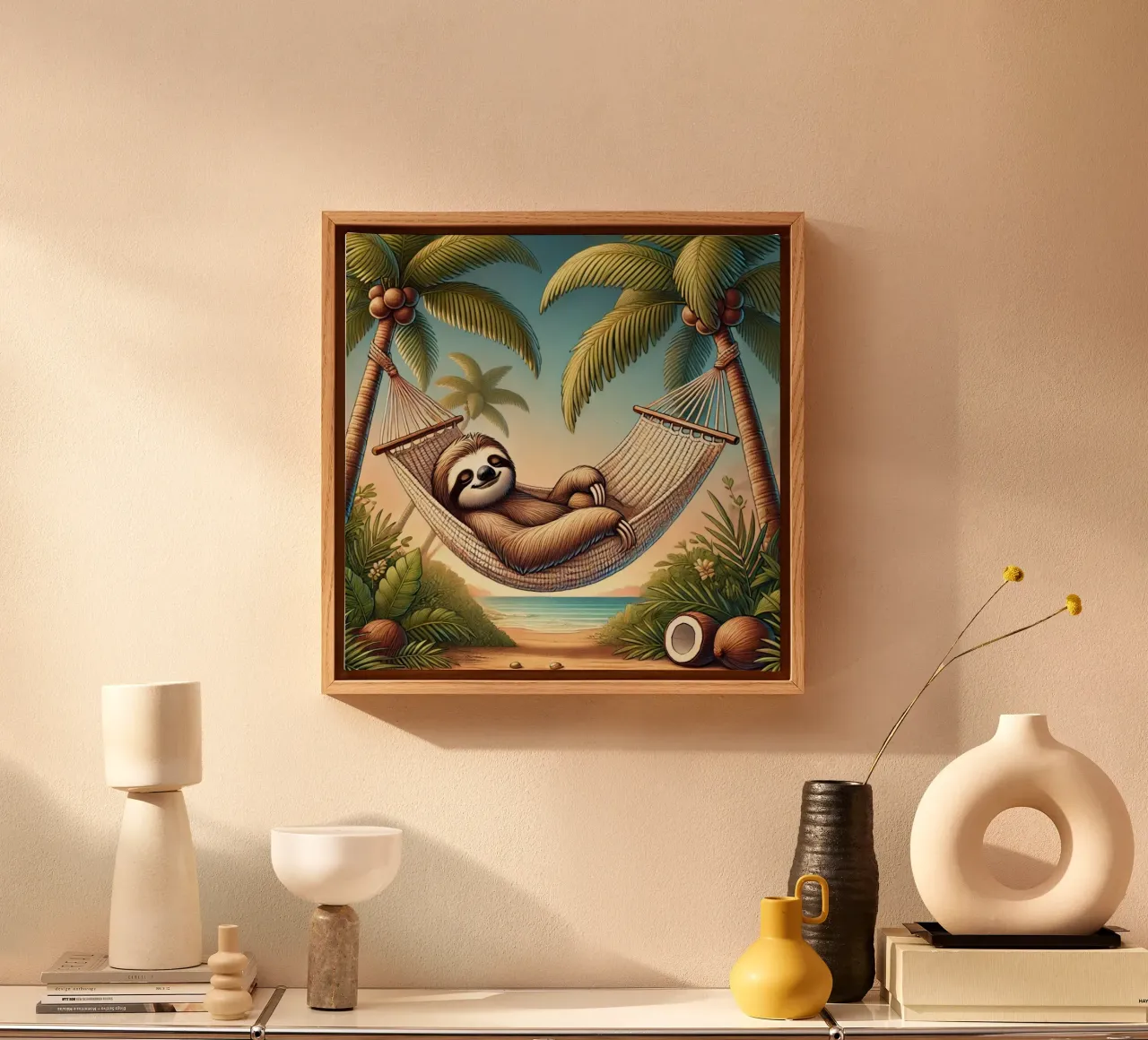 Il rifugio tropicale di Sloth tela con Cornice a cassetta da FluffyToons