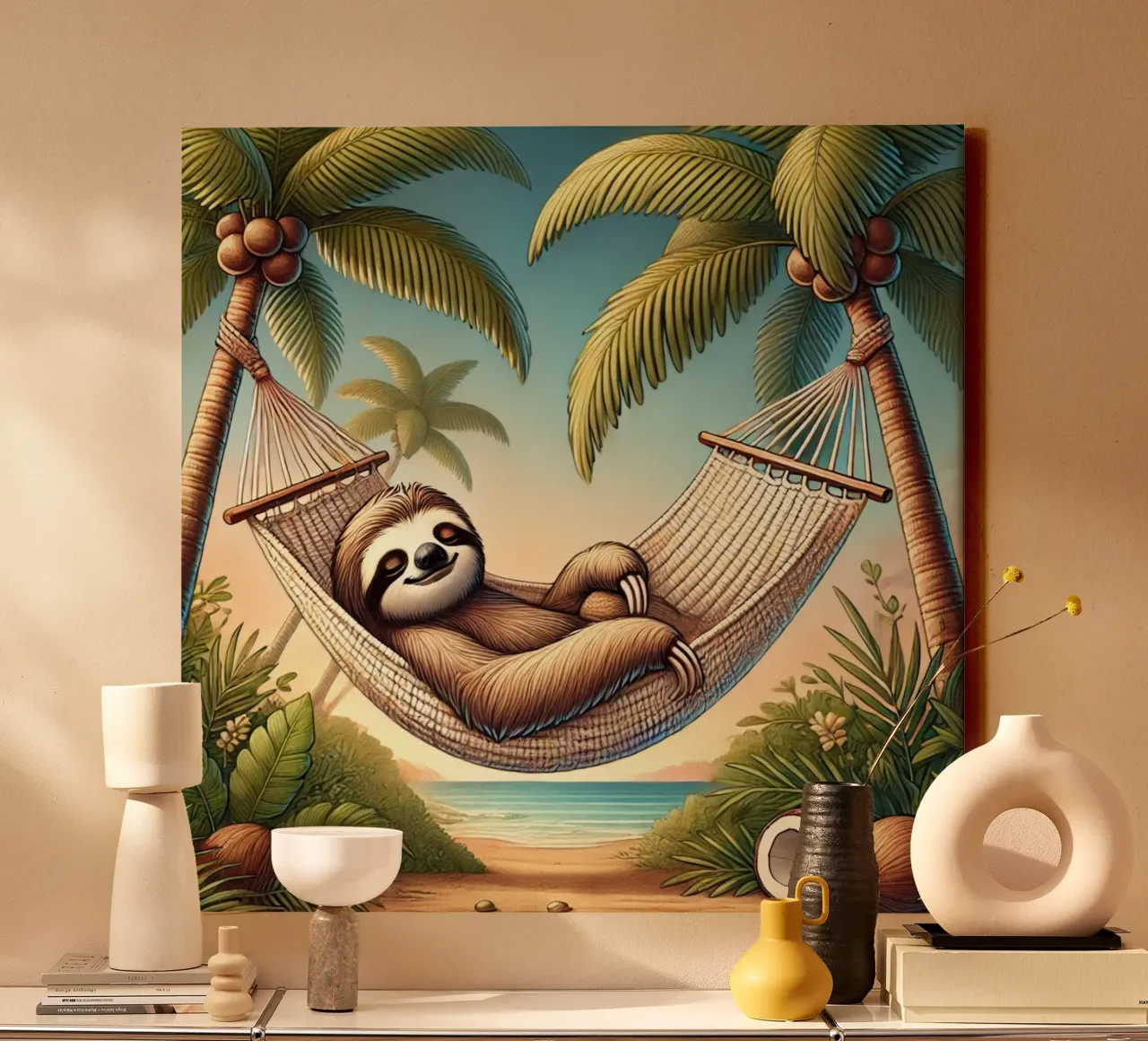 Il rifugio tropicale di Sloth tela con Cornice a cassetta da FluffyToons