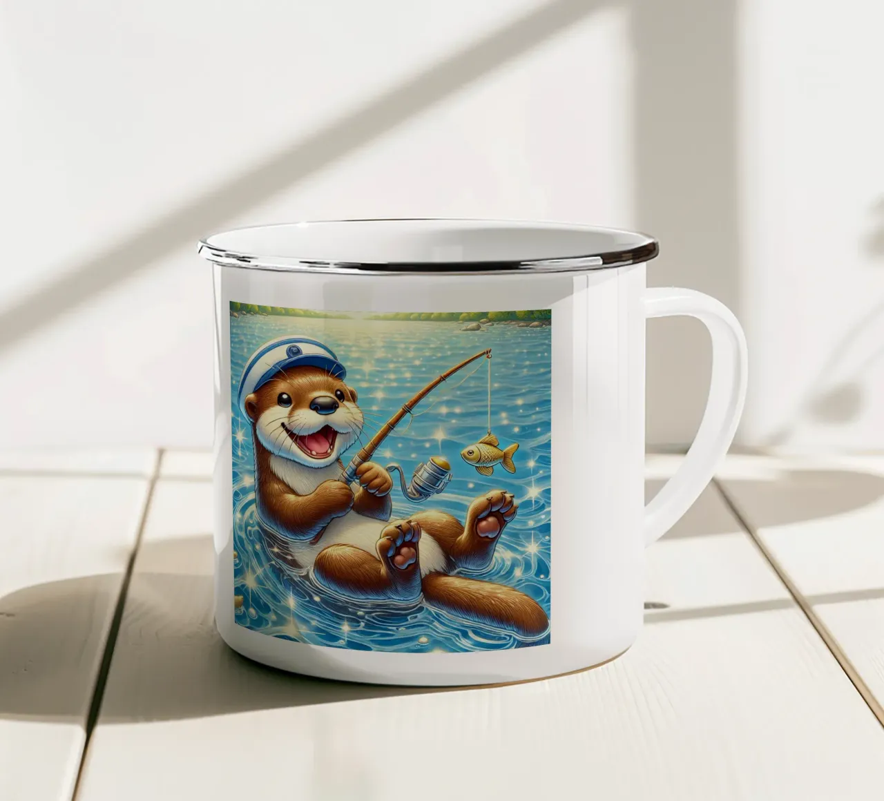 Lontra gioiosa con cattura d'oro tazza in smalto da FluffyToons