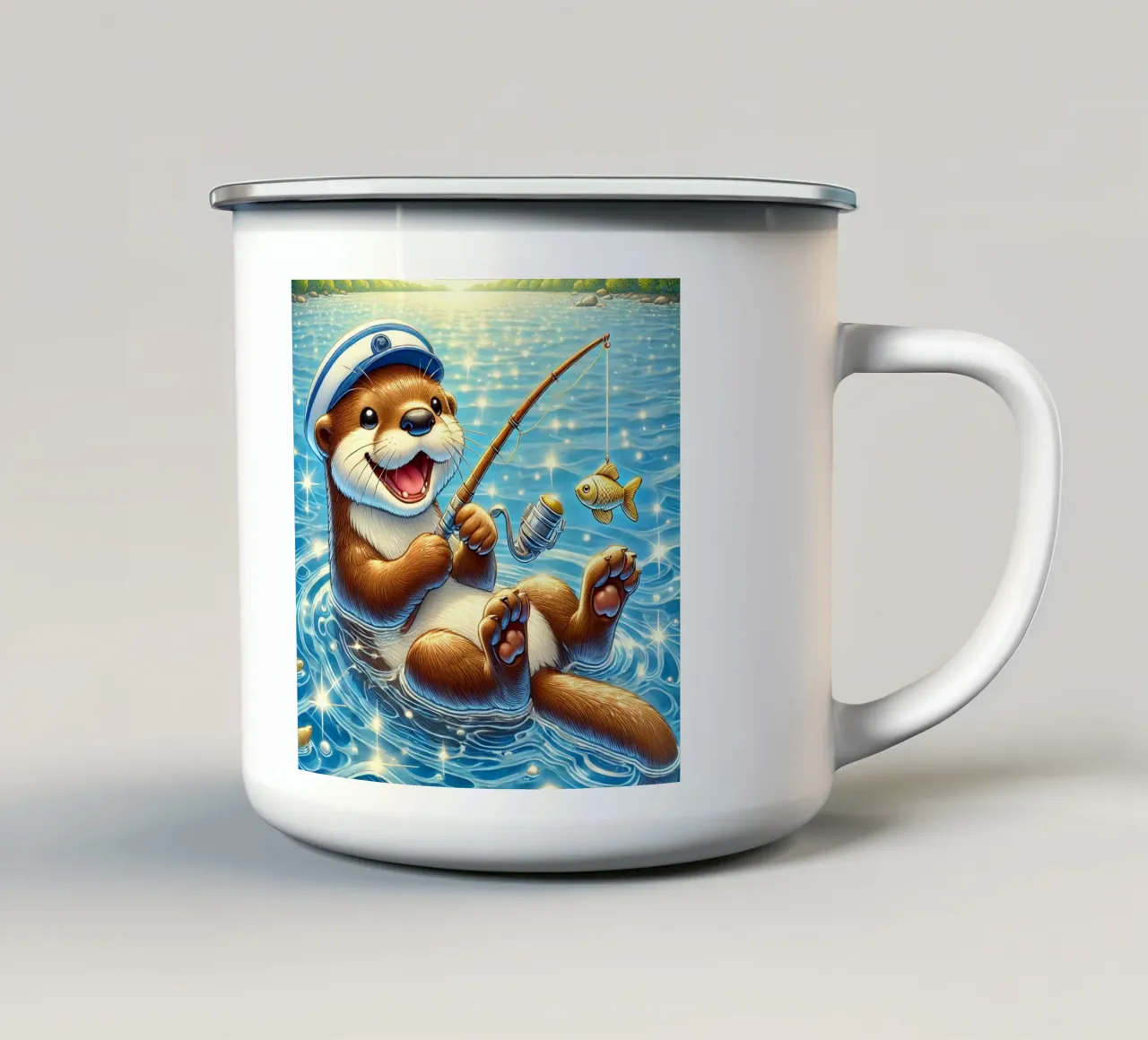 Lontra gioiosa con cattura d'oro tazza in smalto da FluffyToons