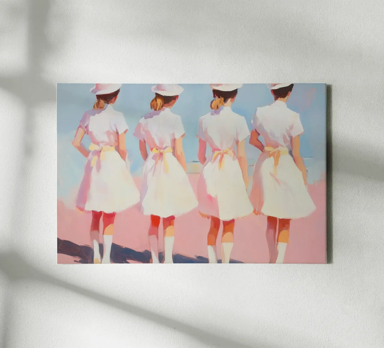 Retro Wit Uniform Dames canvas van Melloi Art Print