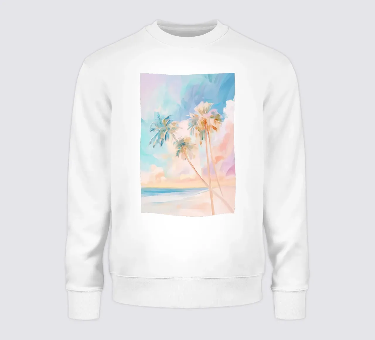 Spiaggia pastello e alberi di cocco felpa da Melloi Art Print