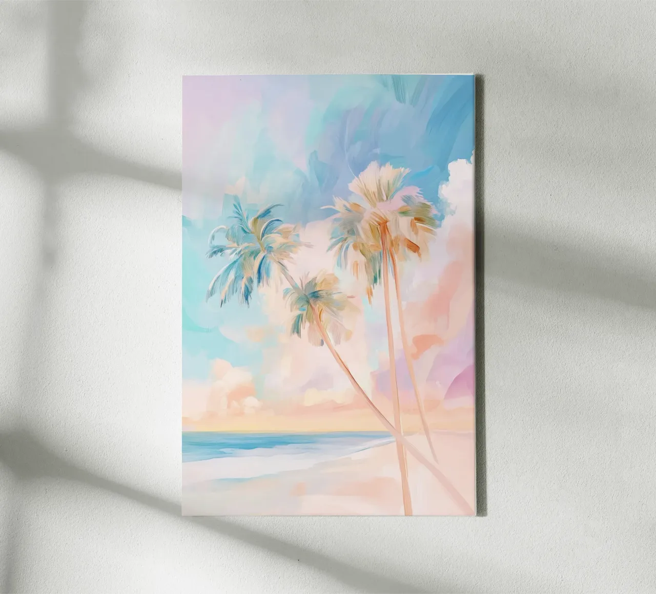 Spiaggia pastello e alberi di cocco tela con Cornice a cassetta da Melloi Art Print