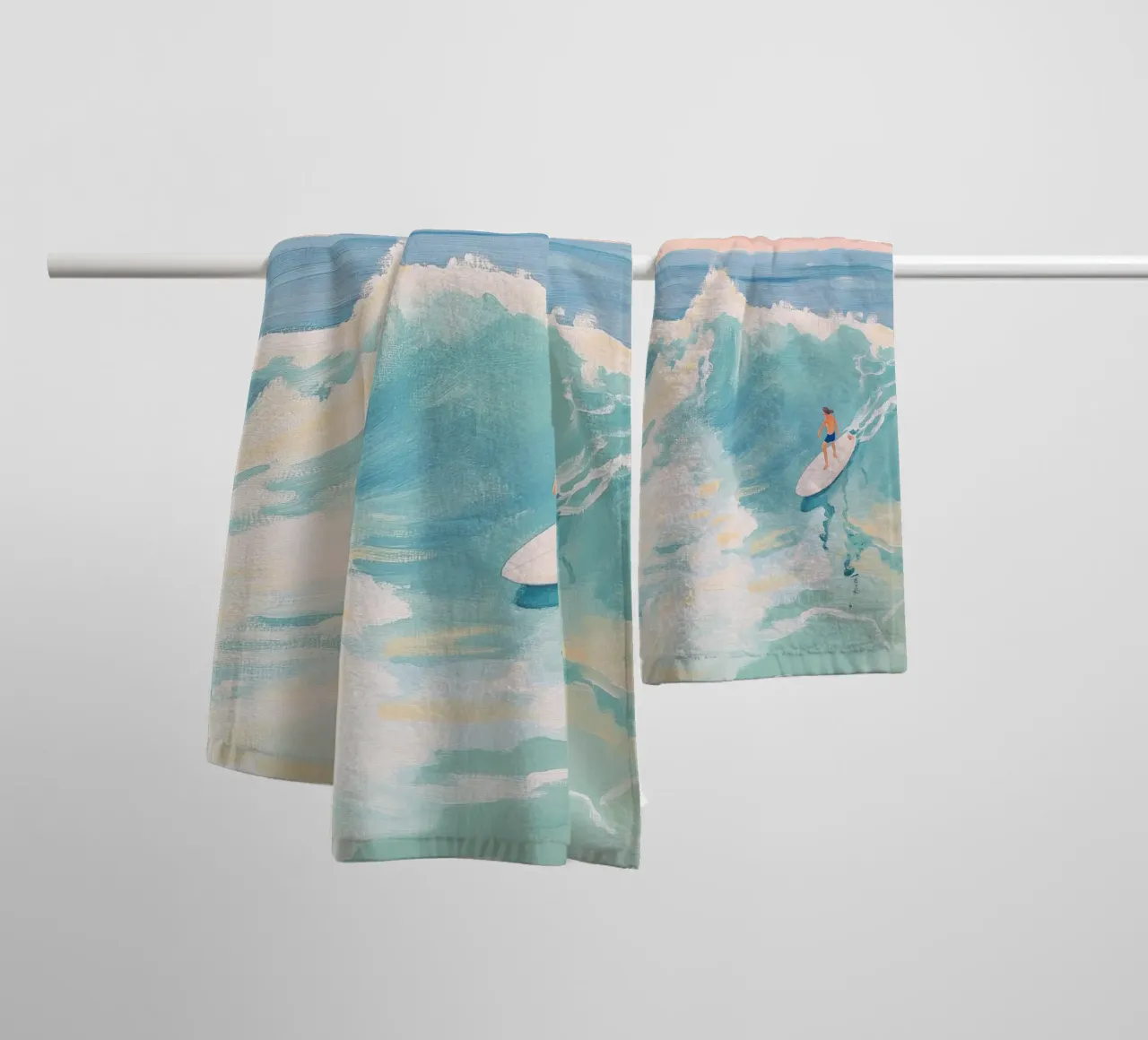Sunset Surfer Ocean Wave Art towel by Melloi Art Print