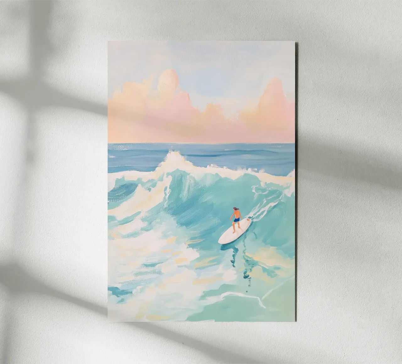 Arte dell'onda oceanica del surfista al tramonto alluminio dibond da Melloi Art Print