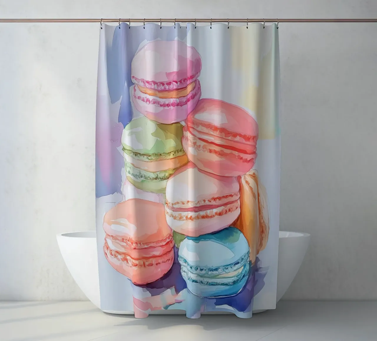 Macarons colorati tenda da doccia da Melloi Art Print