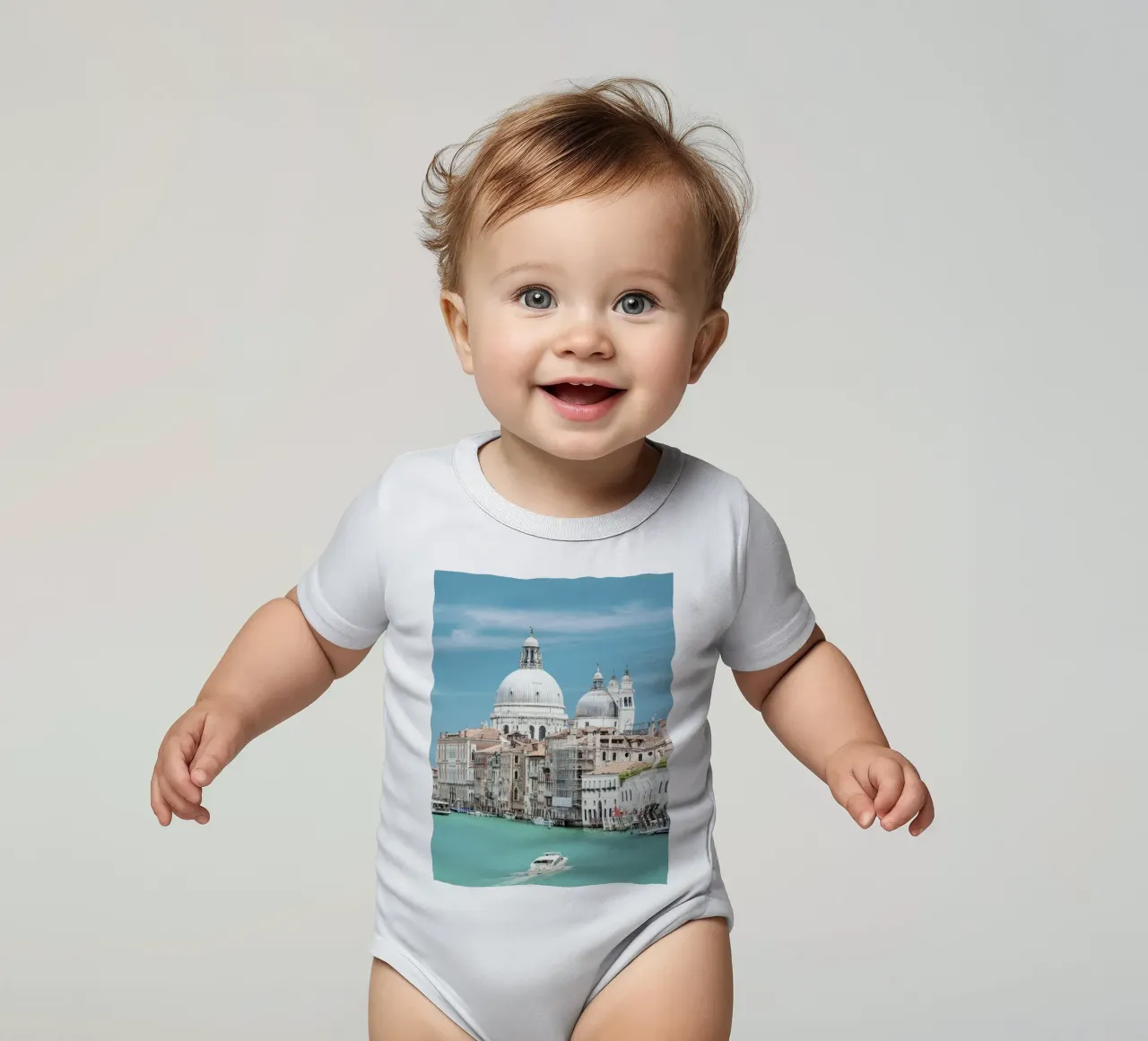 Venice Italy print, italian wall art, la dolce vita short-sleeve baby romper by TheTravelClub