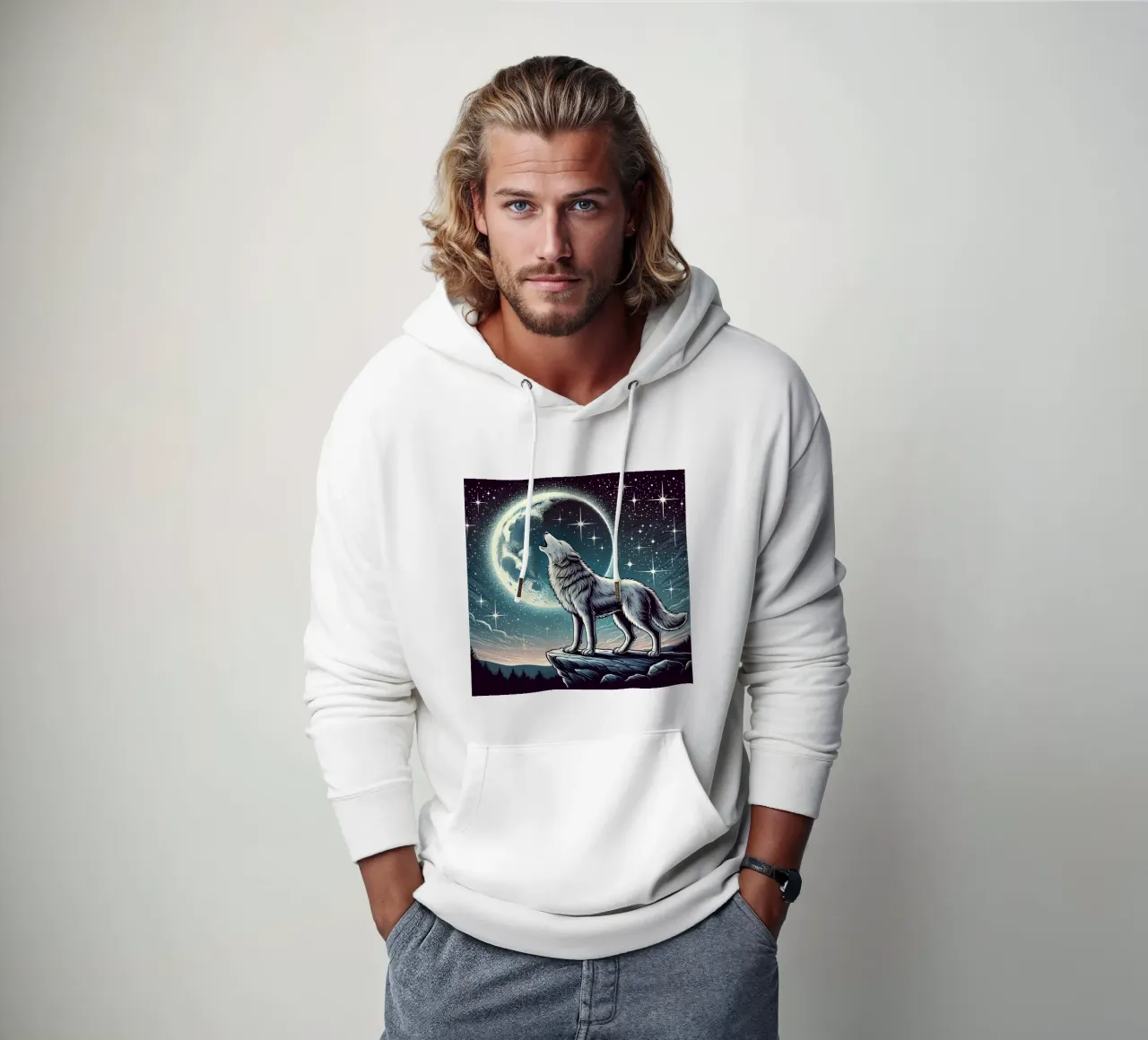 Lupo d'argento che ulula alla luna felpa con cappuccio da FluffyToons