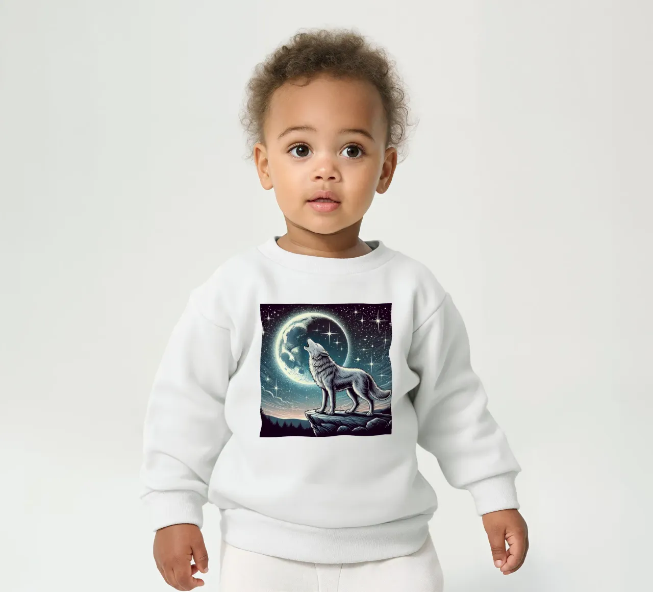 Lupo d'argento che ulula alla luna felpa neonato da FluffyToons