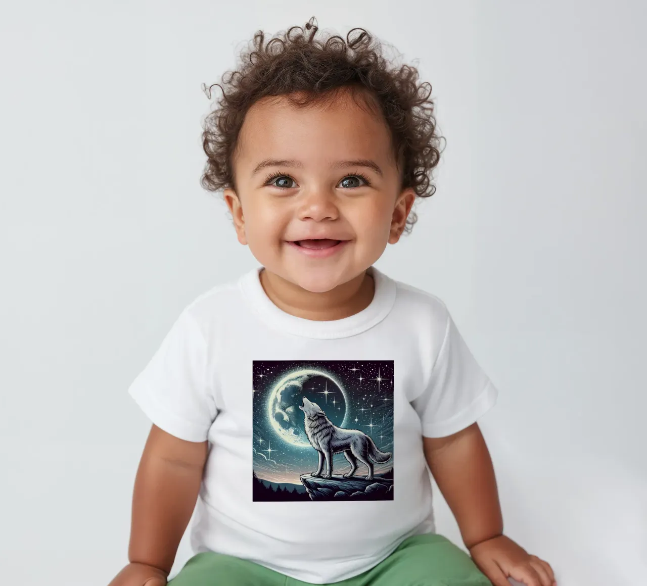Lupo d'argento che ulula alla luna maglietta neonato da FluffyToons