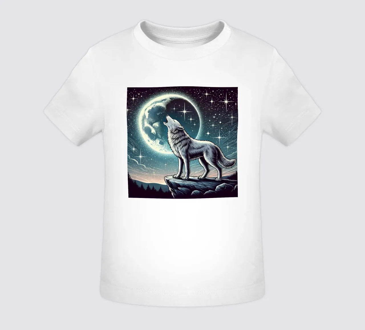 Lupo d'argento che ulula alla luna maglietta neonato da FluffyToons
