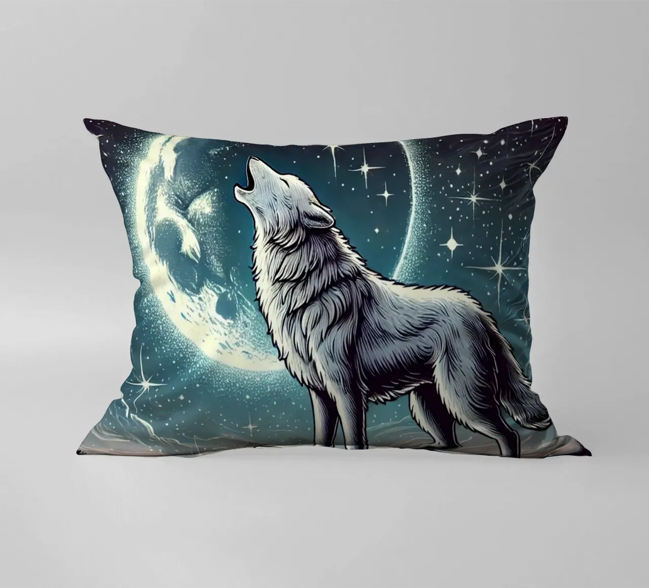 Lupo d'argento che ulula alla luna cuscino da FluffyToons
