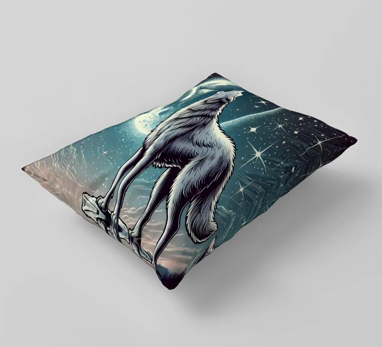 Lupo d'argento che ulula alla luna cuscino da FluffyToons