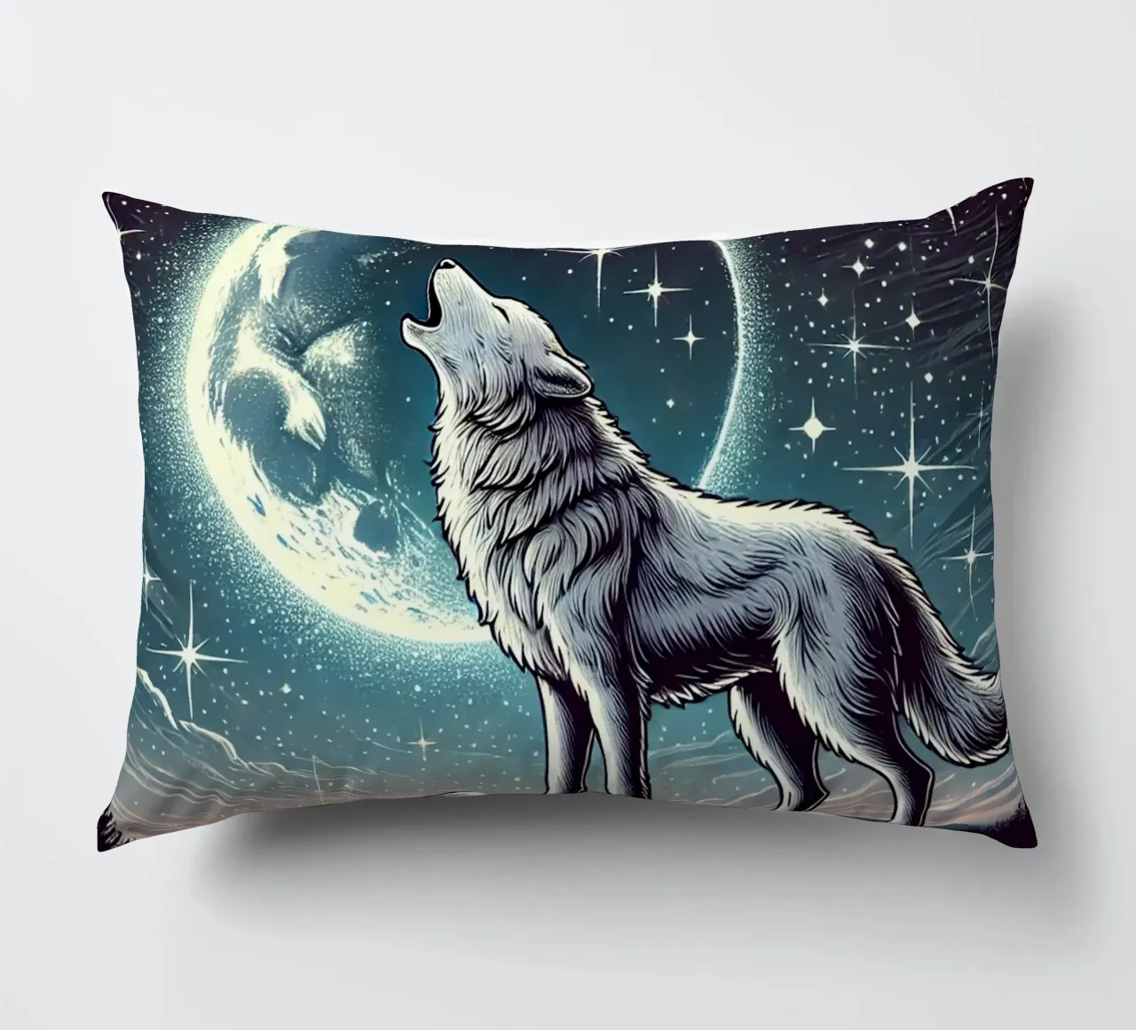 Lupo d'argento che ulula alla luna cuscino da FluffyToons