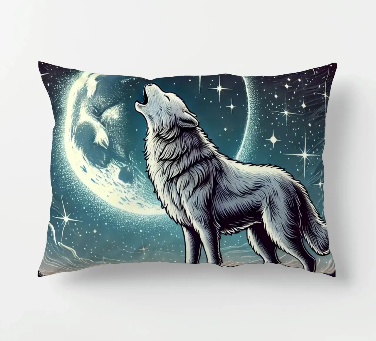 Lupo d'argento che ulula alla luna cuscino da FluffyToons