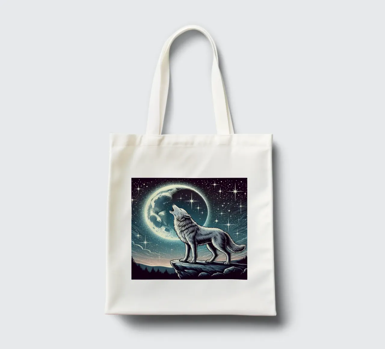 Lupo d'argento che ulula alla luna borsa in juta da FluffyToons