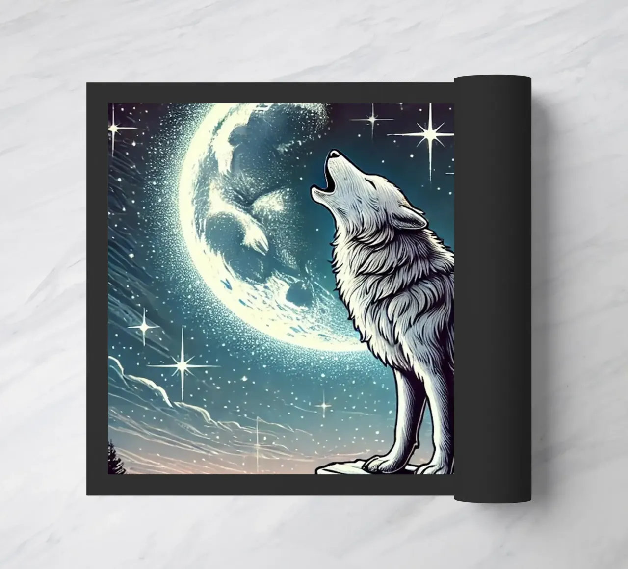 Lupo d'argento che ulula alla luna zerbino da FluffyToons