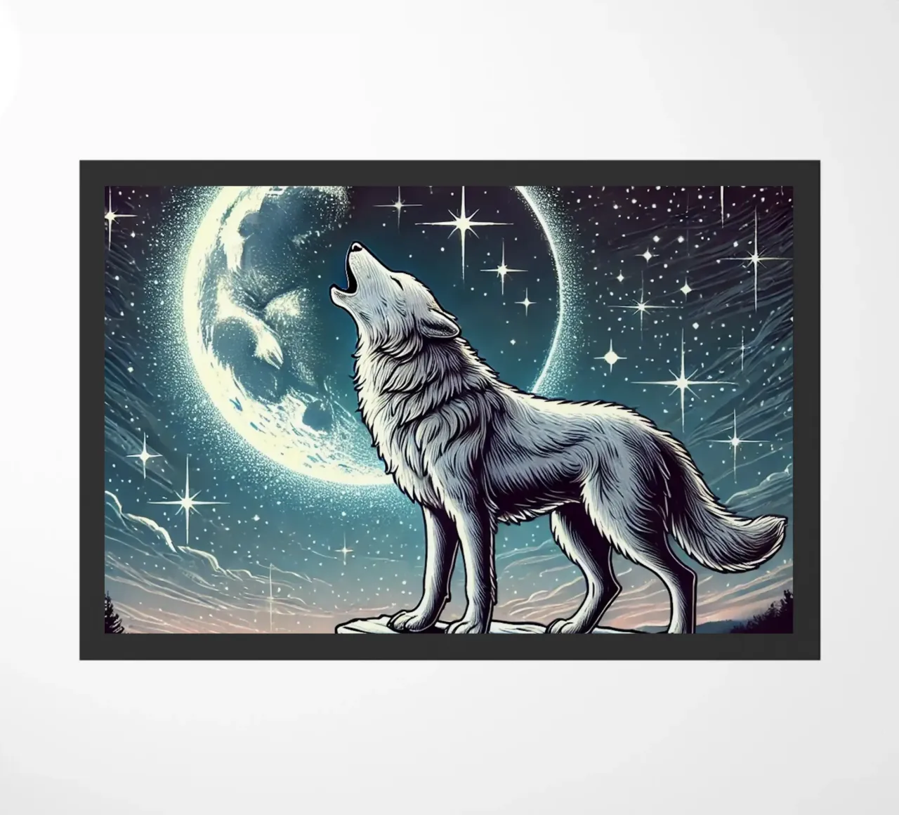 Lupo d'argento che ulula alla luna zerbino da FluffyToons