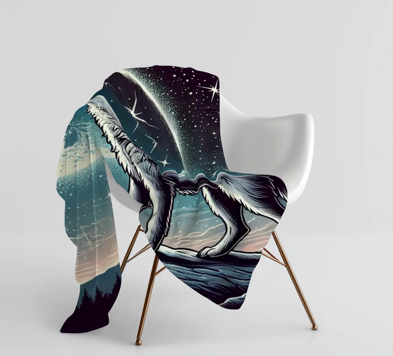 Lupo d'argento che ulula alla luna coperta in pile da FluffyToons