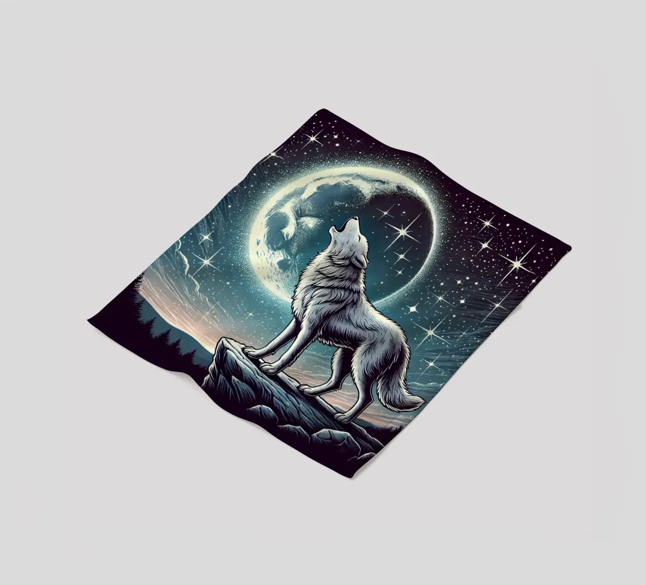 Lupo d'argento che ulula alla luna coperta in pile da FluffyToons