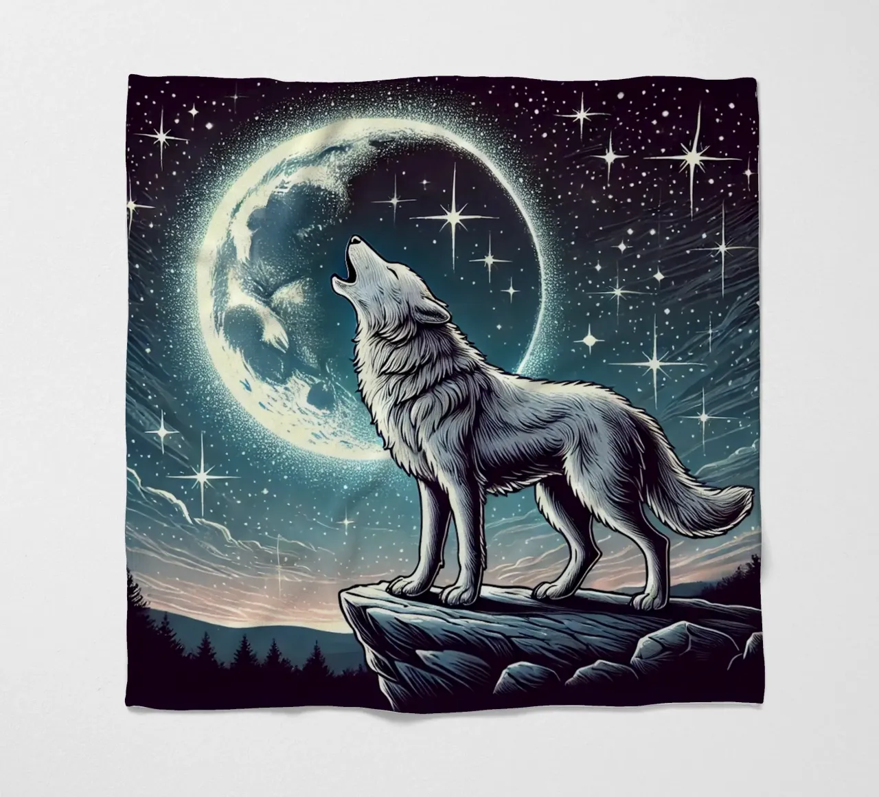 Lupo d'argento che ulula alla luna coperta in pile da FluffyToons