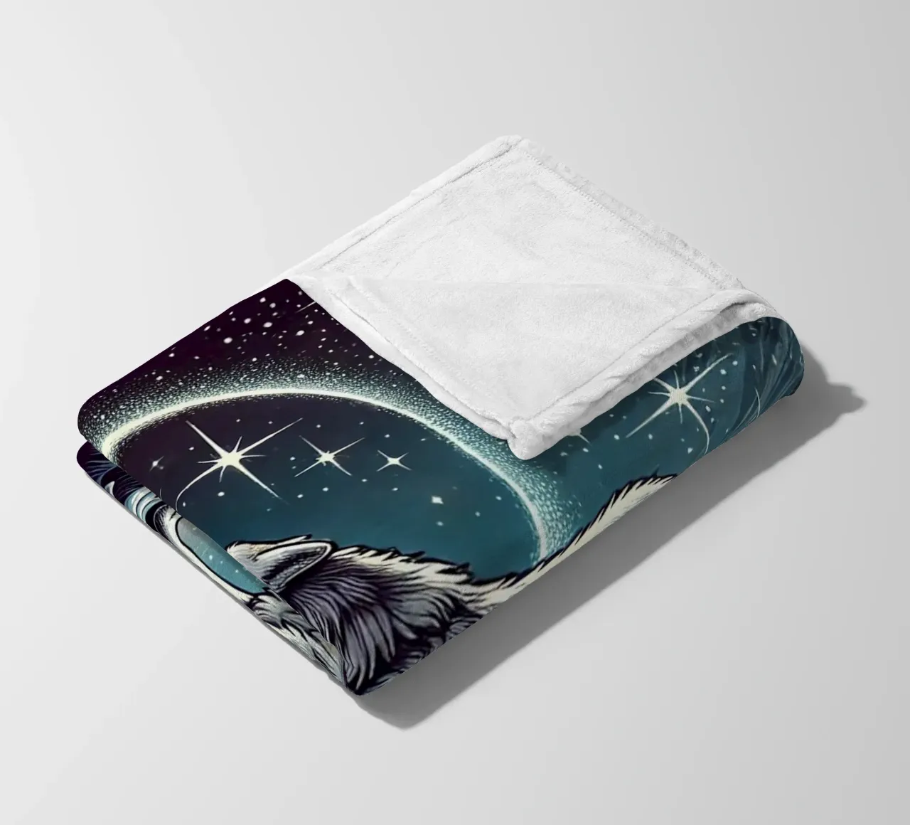 Lupo d'argento che ulula alla luna coperta in pile da FluffyToons
