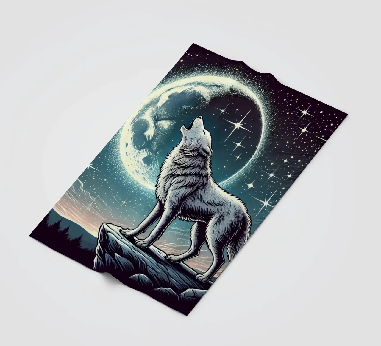 Lupo d'argento che ulula alla luna coperta in pile da FluffyToons