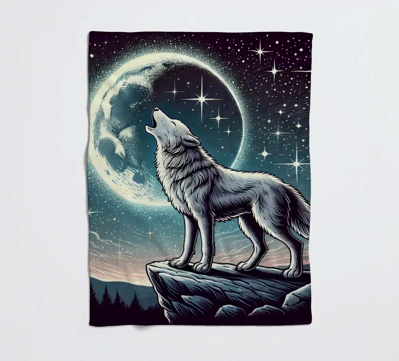 Lupo d'argento che ulula alla luna coperta in pile da FluffyToons