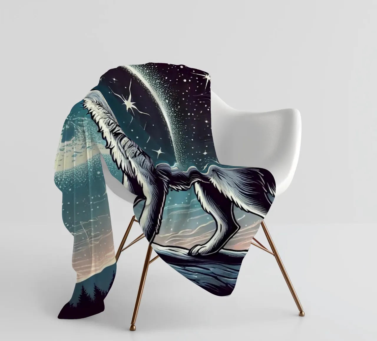 Lupo d'argento che ulula alla luna coperta in pile da FluffyToons